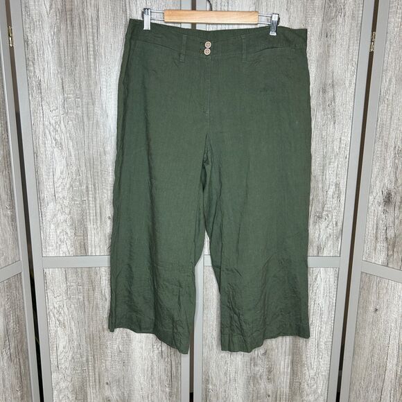 J. Jill Pants XL Petite Linen Stretch Wide Leg Pockets Green Color - Picture 1 of 8